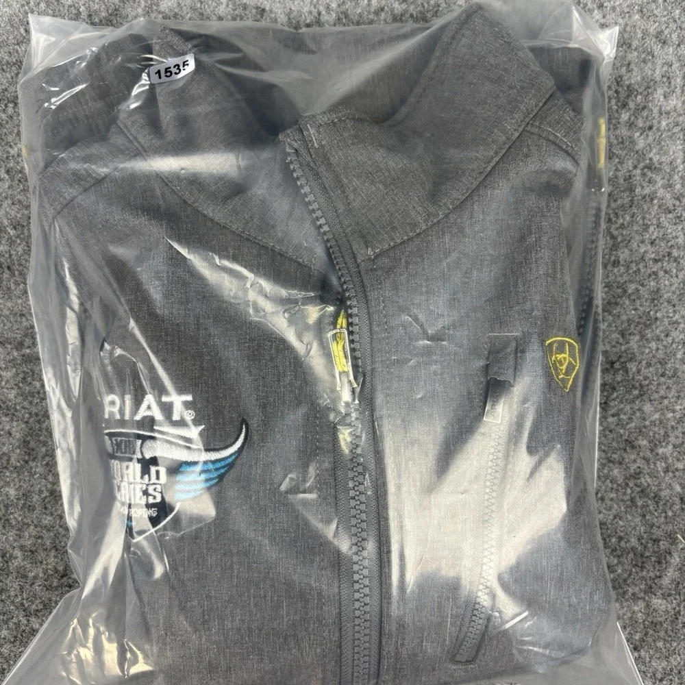 Ariat Jacket Boys Medium 10-12 Full Zip Gray World Series Roping Embroidered EUC